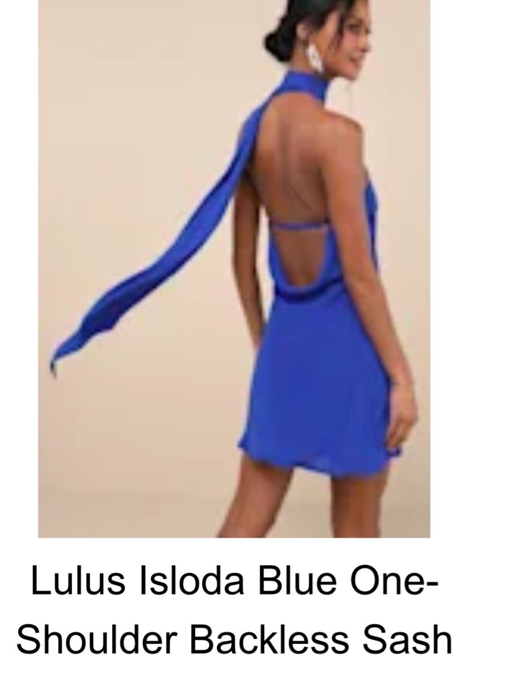 Lulu's Cobalt Blue Backless Halter Mini Dress with Sash
